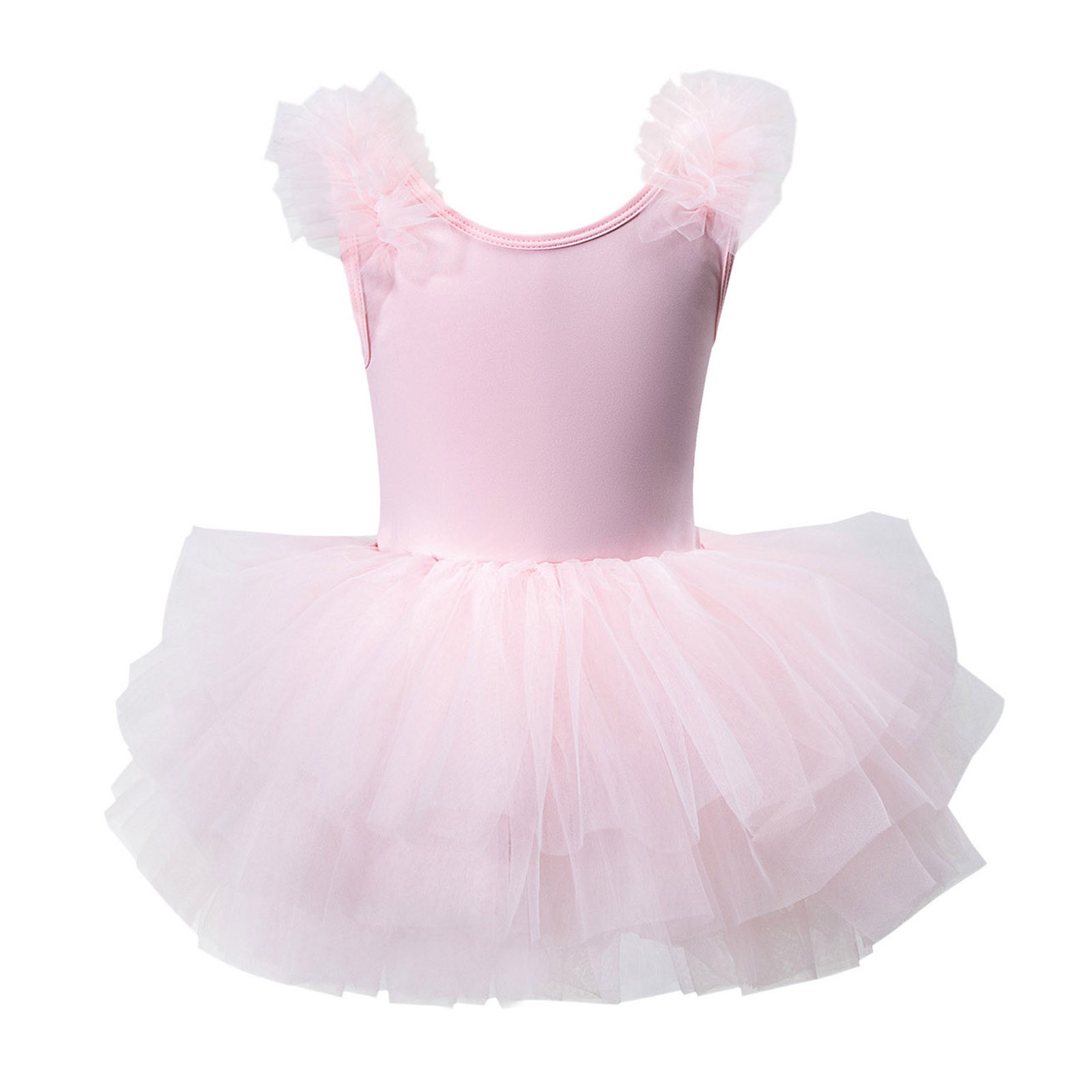 Wuxain Girls Ballet Dress Tutu Ruffle Flutter Sleeve Ballet Dance Dress Tutu Skirted Leotard Ballerina Dancewear Gymnastics Summer Dress, Pink, 3-4 Years